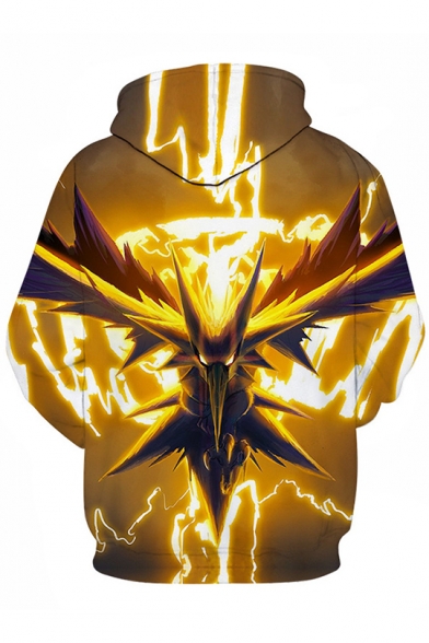 Cool Stylish 3D Comic Animal Printed Long Sleeve Pullover Yellow Hoodie