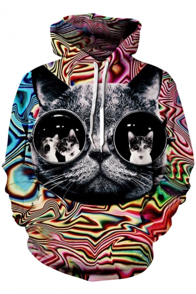 Creative Funny Glasses Cat 3D Printed Pullover Sport Loose Unisex Hoodie