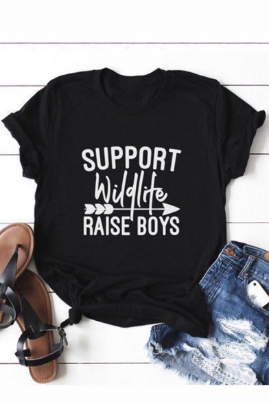 Fashion Street Letter SUPPORT WILDLIFE Unisex Loose Fit T-Shirt