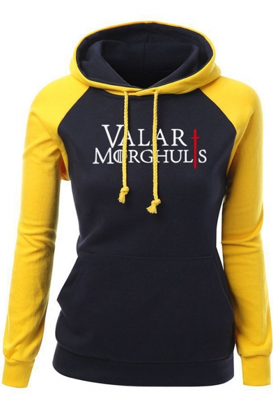Game of Thrones Valar Morghulis Fashion Raglan Sleeve Colorblock Fitted Hoodie