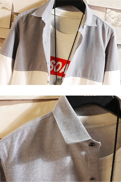 Guys Trendy Colorblock Casual Loose Long Sleeve Button-Front Over Shirt
