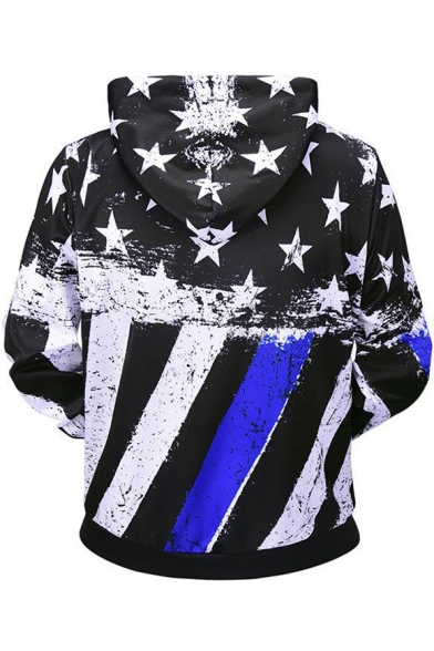 Hip Hop Style Fashion 3D Flag Pattern Sport Casual Black Hoodie