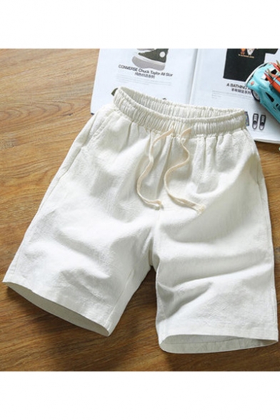 Generic Men’s Summer Lounge Linen Drawstring Linen Plaid Jogger Beach Shorts 
