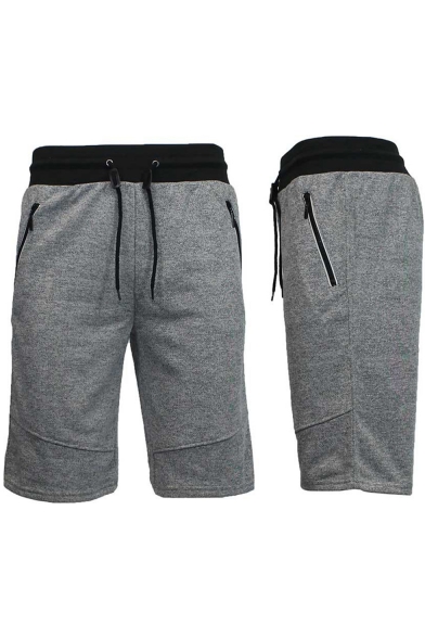 Mens New Fashion Zip-Pocket Drawstring Waist Sport Casual Loose Sweat Shorts