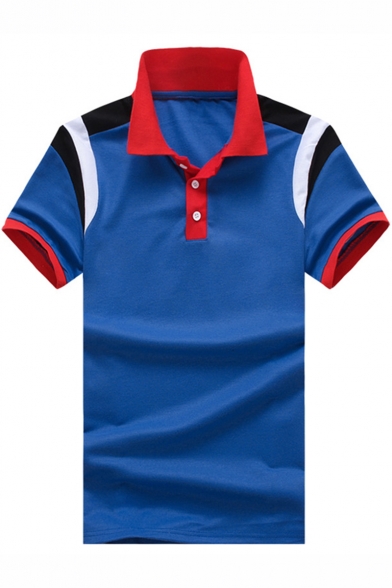 YYG Mens Color Block Slim Business Short Sleeve Pockets Casual Work Polo Shirt 