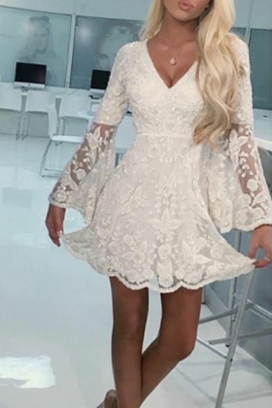 white dress with flare sleeves