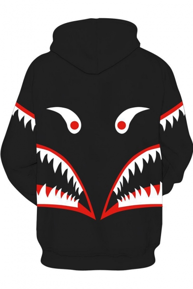 Cool 3D Shark Printed Sport Casual Pullover Black Hoodie