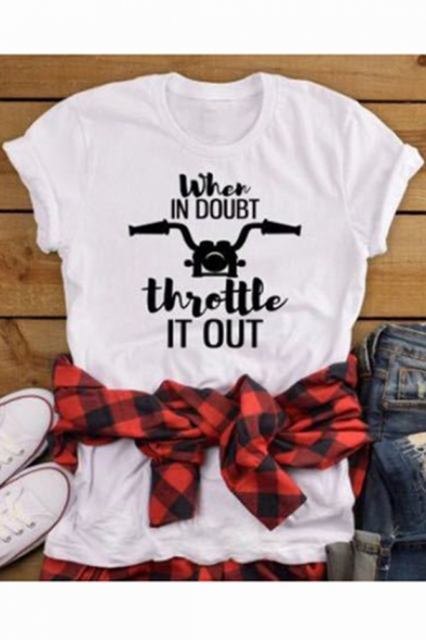 When In Doubt Throttle It Out Fashion Street Letter Print Unisex Casual White Tee