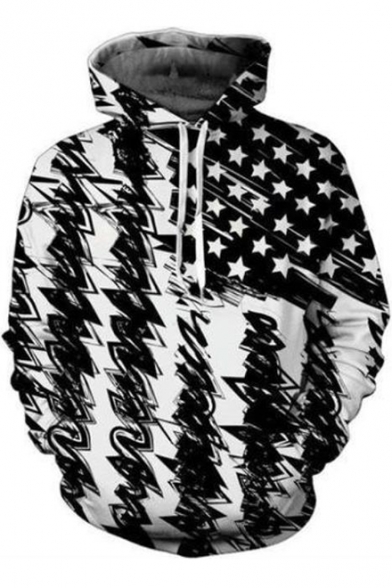 Creative Cool Flag Sketch 3D Printed Black and White Drawstring Hoodie