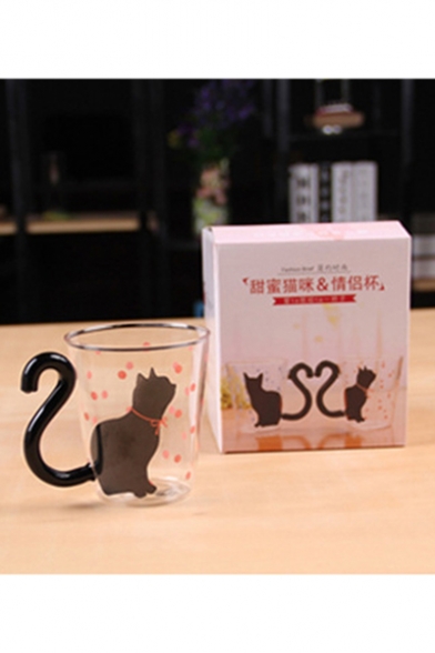 Cute Cartoon Cat Printed Creative Glass Mug Cup for Couple