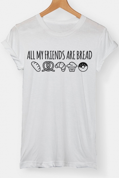 Funny Letter ALL MY FRIENDS ARE BREAD Basic Short Sleeve Graphic T-Shirt