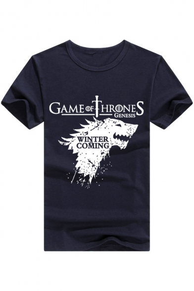 Game of Thrones Wolf Head Printed Unisex Short Sleeve Loose Relaxed T-Shirt