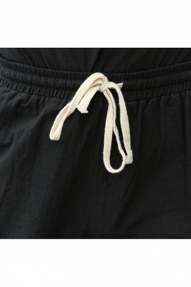 Generic Men’s Summer Lounge Linen Drawstring Linen Plaid Jogger Beach Shorts 