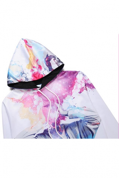 New Stylish Abstract Thinker Galaxy Print White Sport Loose Hoodie