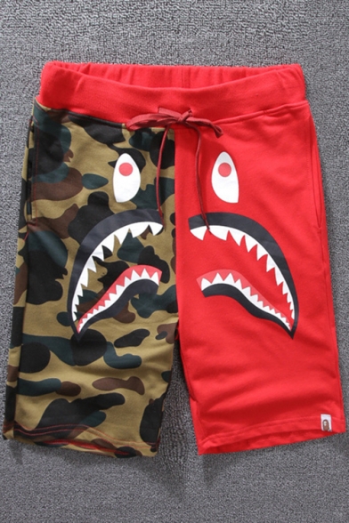 New Trendy Shark Camo Printed Drawstring Waist Relaxed Beach Sweat Shorts