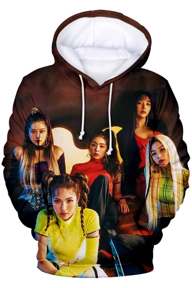 Girl Group Fashion 3D Mouth Letter Printed Basic Sport Casual Long Sleeve Hoodie