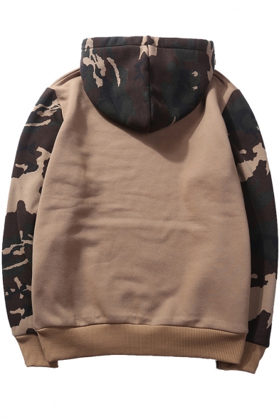 Simple Letter STYLE Camo Long Sleeve Guys Loose Casual Pullover Hoodie