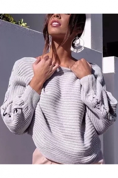 Simple Plain Long Sleeve One Shoulder Pullover Sweater