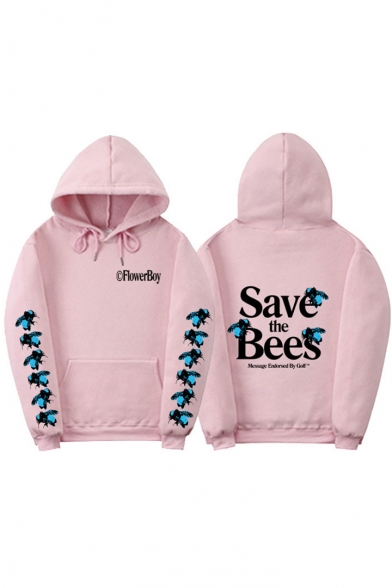 Street Style Fashion Letter SAVE THE BEES Printed Loose Relaxed Unisex Graphic Hoodie