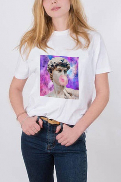 Vaporwave Funny Bubble Gum Portrait Printed Summer White T-Shirt