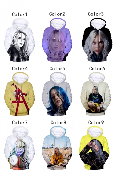 American Singer-Songwriter Fashion 3D Portrait Sketch Pattern Sport Casual Long Sleeve Pullover Hoodie