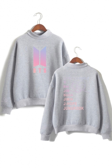 LOVE YOURSELF Printed Mock Neck Loose Relaxed Fit Pullover Sweatshirt