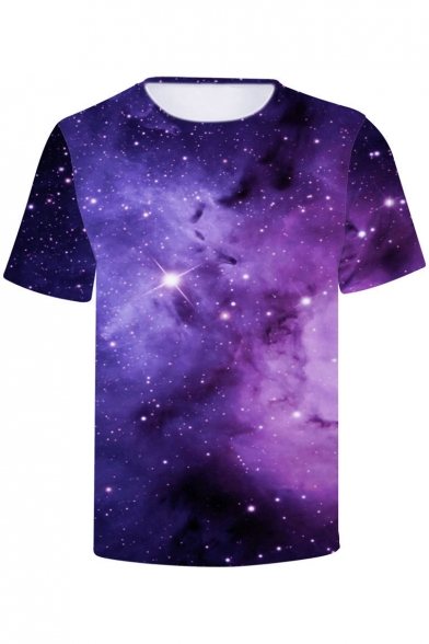 Cool 3D Purple Galaxy Printed Basic Short Sleeve Loose Fit T-Shirt ...