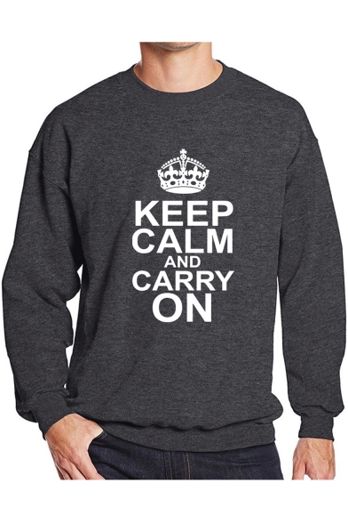 Fashion Crown Letter KEEP CALM AND CARRY ON Print Crewneck Long Sleeve Casual Sweatshirt