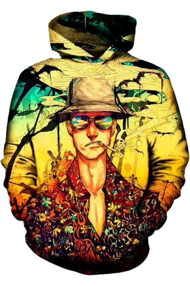Fear and Loathing in Las Vegas 3D Character Printed Yellow Drawstring Hoodie