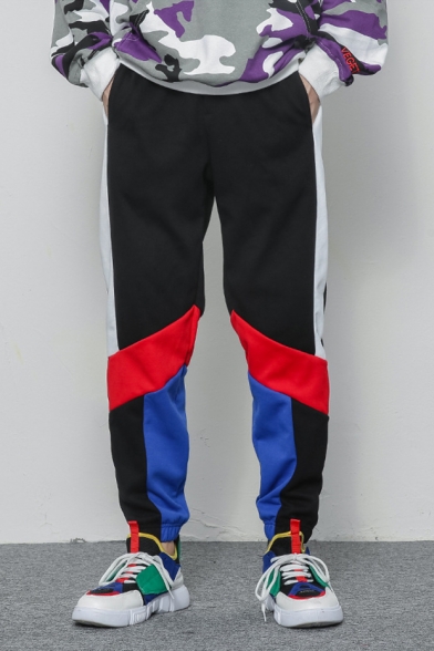 Guys New Trendy Cool Colorblock Elasticized Cuff Cotton Loose Casual Track Pants