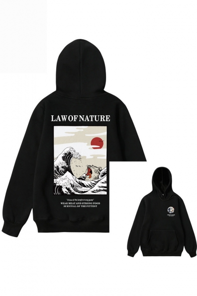 LAW OF NATURE Letter Wave Printed Long Sleeve Loose Casual Cotton Hoodie