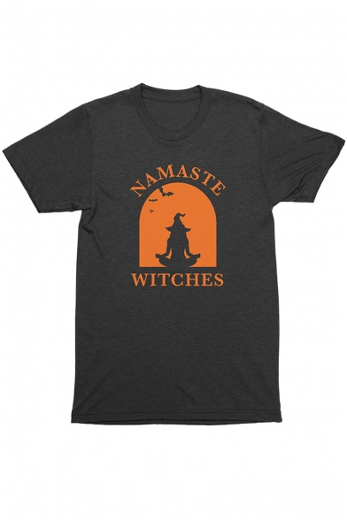 Letter NAMASTE WITCHES Short Sleeve Cotton Loose Graphic Tee