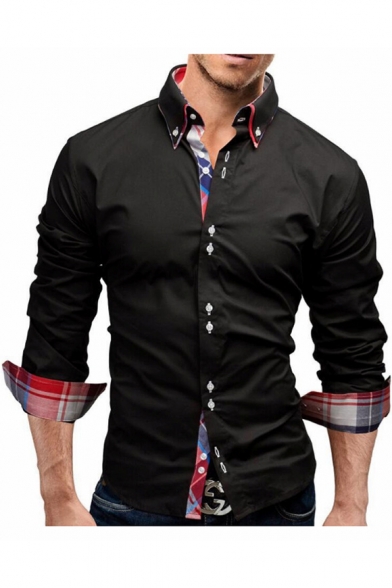 Men's Stylish Patchwork Long Sleeve Slim Fitted Button-Down Shirt