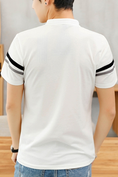 Men's Summer Fashion Stripe Pattern Short Sleeve Three-Button Loose Fit Polo Shirt