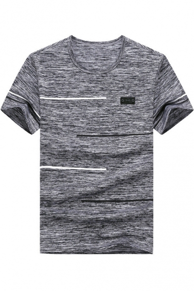 Simple Stripe Printed Fashion Heather Color Short Sleeve Dry-Fit Summer Basic T-Shirt for Men