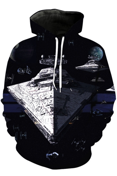 Star Wars Air Ship 3D Print New Stylish Long Sleeve Loose Fit Black Drawstring Hoodie