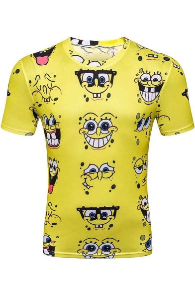 Summer Funny Cute 3D Print Short Sleeve Fitted Yellow T-Shirt