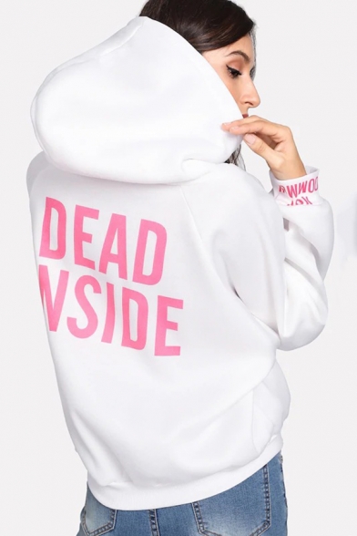 White Long Sleeve Letter Printed Casual Hoodie