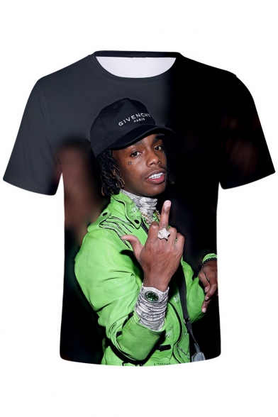 American Rapper Popular 3D Figure Print Round Neck Short Sleeve Loose Fit T-Shirt