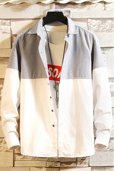Guys Trendy Colorblock Casual Loose Long Sleeve Button-Front Over Shirt