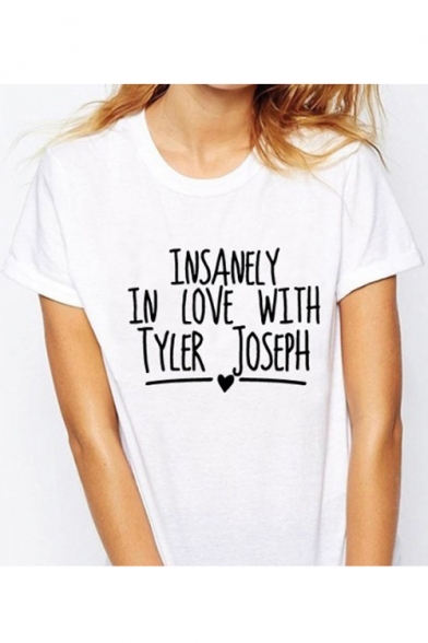 INSANELY IN LOVE WITH TYLER JOSEPH Letter Heart Streetwear Basic White T-Shirt