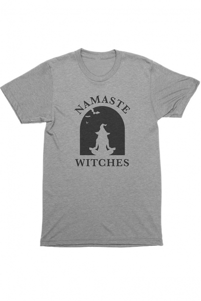 Letter NAMASTE WITCHES Short Sleeve Cotton Loose Graphic Tee