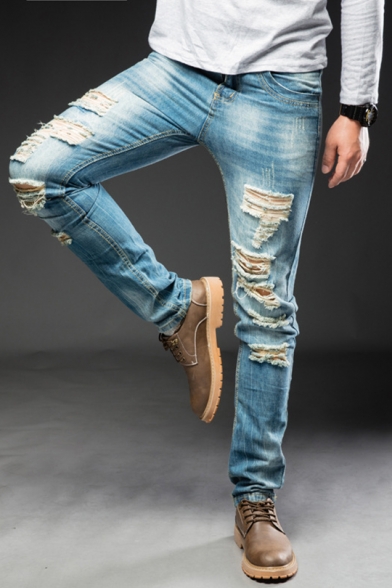 blue ripped slim jeans