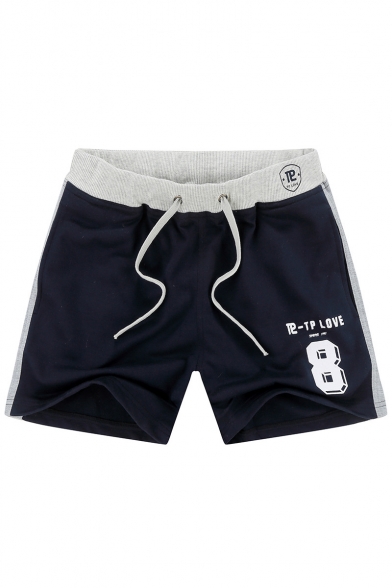 Men's Summer Simple Number 8 Print Drawstring-Waist Beach Cotton Sweat Shorts