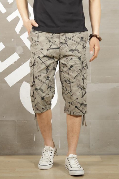 Men's Wear Resistant Fashion Printed Ribbon Hem Casual Loose Cargo Shorts