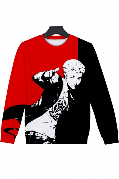 Fashion Game Character Printed Long Sleeve Round Neck Pullover Sweatshirt