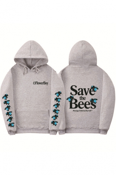 Street Style Fashion Letter SAVE THE BEES Printed Loose Relaxed Unisex Graphic Hoodie