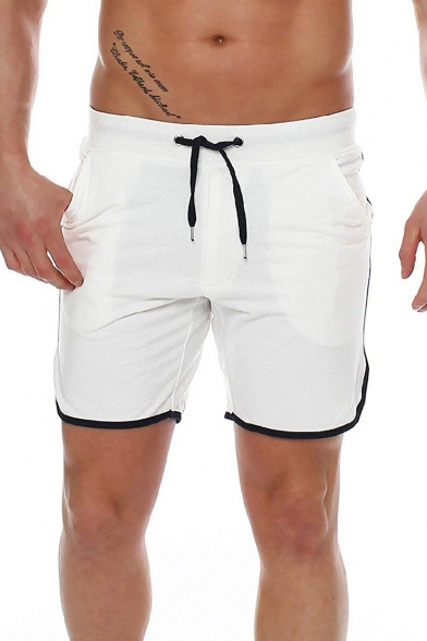 Summer Trendy Contrast Trim Sport Casual Loose Cotton Shorts for Men