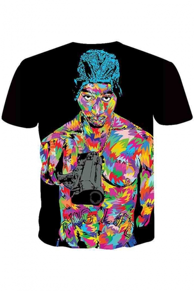 Cool Watercolor Painting Hip Hop Rapper Black Short Sleeve T-Shirt