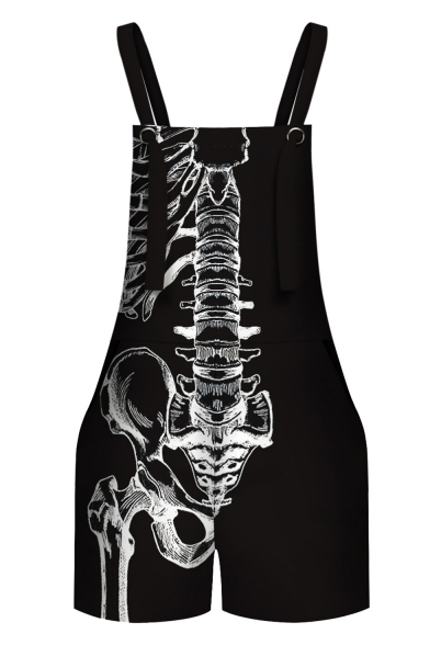 Cool 3D Wolf Skull Printed Womens Casual Loose Overalls Rompers